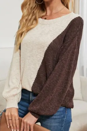 Jhon Peters cream brown and gray color block sweater size large thumbnail 1