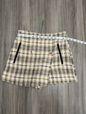 ZARA Brown Plaid Mini Skort - Button Detail thumbnail 7
