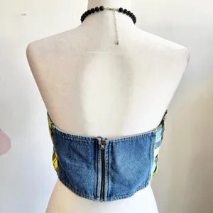 Denim Plaid Corset Top, Grunge Y2K Punk‎ Mall Goth Medium Indie Sleaze thumbnail 2