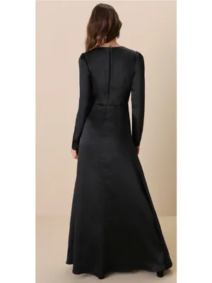 Lulus NWT Endearing Elegance Black Satin Long Sleeve Plunge Maxi Dress Size XS thumbnail 2