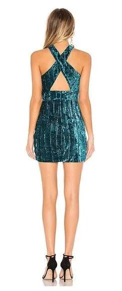 Revolve NBD XXS Abriel Mini Dress Velvet Teal NEW thumbnail 2
