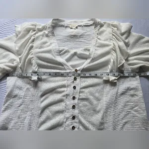 POL Droptail 100% Cotton White Ruffled Distressed Oversized Women's Top Size L‎ thumbnail 6