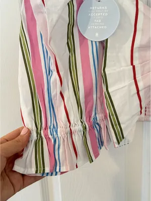 Hill House Home The Isabella Top Rainbow Stripe Puff Sleeve Bow Crop Top NWT S thumbnail 7