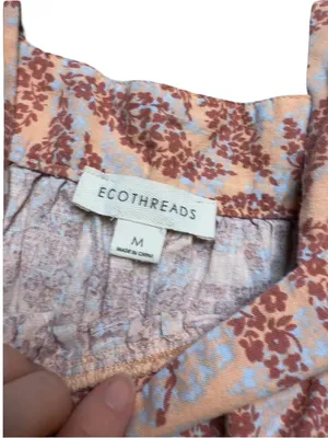 ✨🌸 ECOTHREADS Linen Blend Puff Sleeve Floral Peasant‎ Top Medium 🌸✨ thumbnail 6