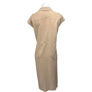 Old Navy Tan Beige Sleeveless Collar Button Down Drawstring Midi Shirt Dress M thumbnail 4
