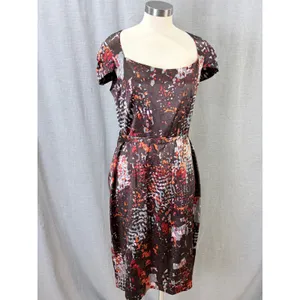 David Meister‎ Brown Abstract Print Silk Blend Belted Sheath Dress 12 thumbnail 8