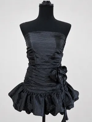 Zemeta Black Rose Strapless Ruched Rosette Bubble Mini Dress XS 3D thumbnail 5