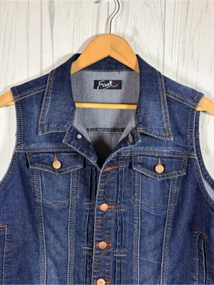EARL JEANS Women’s Dark Blue Wash Denim Vest, XL, Western Boho thumbnail 2