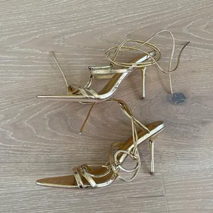 PrettyLittleThing RIng Detail Lace Up Strappy Pointed Toe Heels Size US 10 Gold thumbnail 3