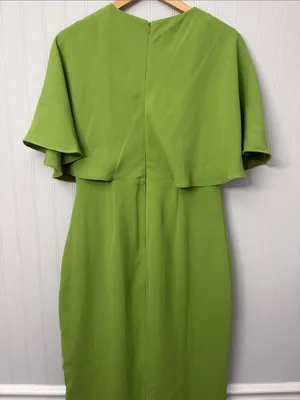 Pomander Place Leah Pistachio Green Cape Sleeve Midi Dress Women Size 6 #B1700 thumbnail 4