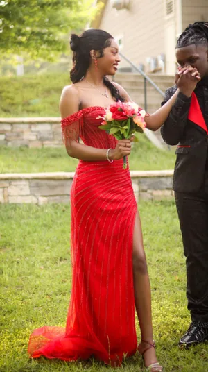 La Divine Red Sparkly Prom Dress thumbnail 4