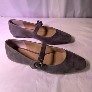 Ann Taylor Factory Gray Suede Flats with Buckle thumbnail 7