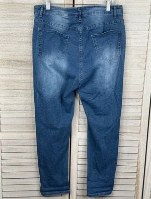 Distressed Jeans with Leopard Lined Rips Stretchy Tapered Leg-1X thumbnail 3