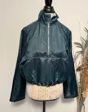 Alo Yoga afterglow Womens Half Zip Cropped Windbreaker Jacket Teal‎ Green thumbnail 1