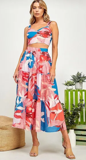 Dress Up Tropical‎ Floral two-piece set NWT size small thumbnail 1