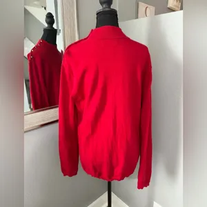 Lauren Ralph Lauren red nautical crest mock neck sweater gold button detail XL. thumbnail 5