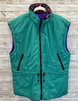 Vintage 90's Edelweiss Womens L‎ Ski Vest Green Nordic Embroidery Quilted Lining thumbnail 1