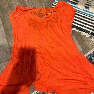 Free people Orange Embroidered mesh‎ Top M thumbnail 4
