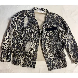 Dance And Marvel Leopard Distressed denim Jacket, Fits Med (D27) thumbnail 3