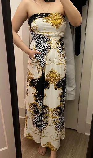 absolutely love it printed strapless maxi dress with pockets thumbnail 7