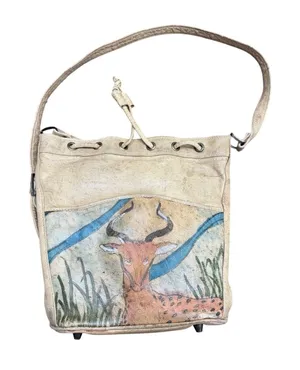 Emily Ann Bucket Bag Vintage Hand Painted‎ Gazelle Tan Leather Drawstring OS thumbnail 1