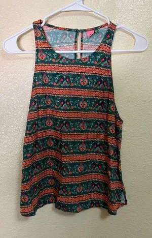 FARM Rio Green Tank Top with Coral and Pink Stripe Print Size S thumbnail 1