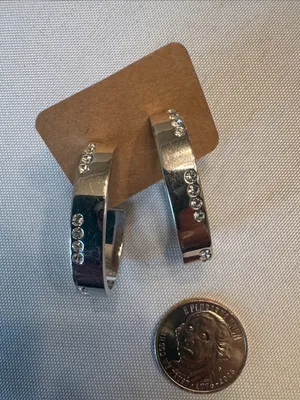 Silver Crystal Accent Hoop Earrings thumbnail 6