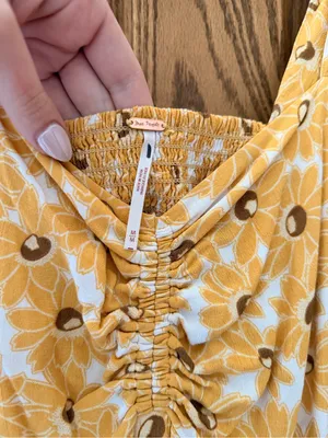 Free People Yellow Floral Midi Dress with Sweetheart Bodice thumbnail 5