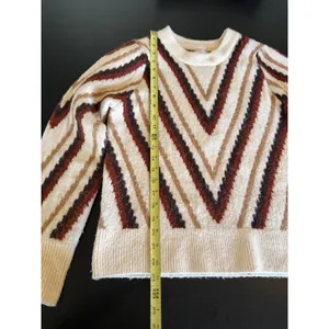Evereve Womens Chevron Striped Knit Sweater Brown Cream‎ Small Zig Zag Crewneck thumbnail 3