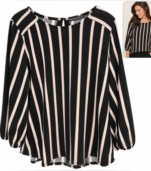 Adrianna Papell Black Cream Stripe Blouse office work wear casual business cute thumbnail 1