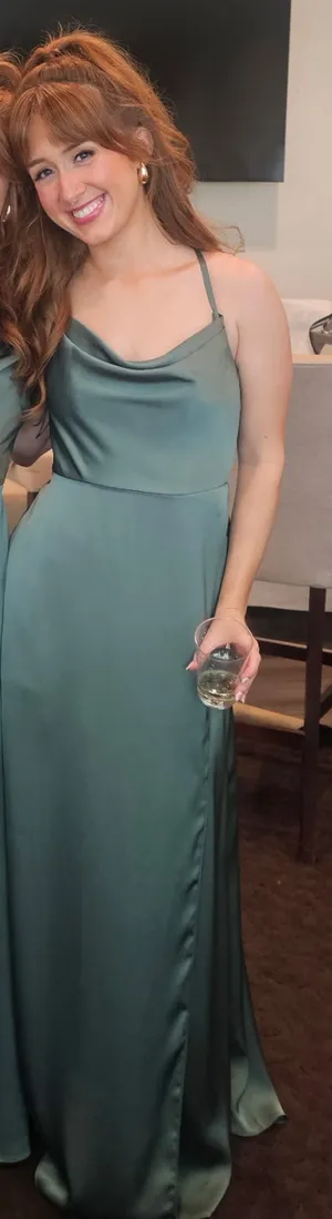Azazie Naomi Cowl Neck Satin Bridesmaid Dress thumbnail 1