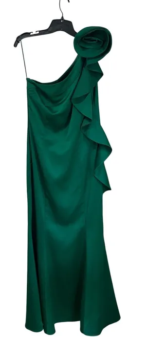 Mango One Shoulder Ruffle Maxi Dress 8 Dark Green Rose Detail Formal Chic‎ thumbnail 1