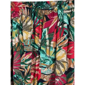 Sag Harbor Red Tropical Floral Pleated Elastic Waist Midi Skirt M 90s Office thumbnail 2