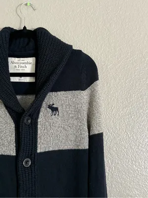 Abercrombie & Fitch Womens M Navy Gray Moose Shawl Collar Cardigan Sweater thumbnail 6
