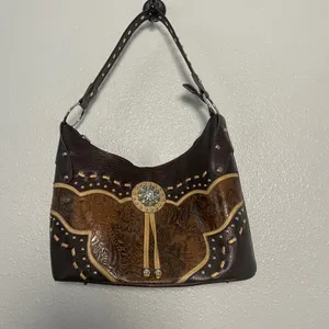 Western Vegan Leather Shoulder Bag Y2K Chunky Studded Country Cowgirl Concho thumbnail 2