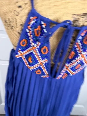 Arden B XS Cobalt Blue Beaded Pleated High Low Maxi Dress Y2K thumbnail 9