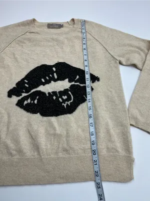 Brodie‎ Cashmere 100% Cashmere Sparkle Lip Cream Black Sweater Womens XS *FLAWED thumbnail 6