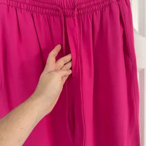 Zara Size-L‎ Women's Pants Pink Wide Leg Elastic Drawstring Waist Pull On thumbnail 10