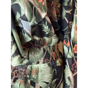 Johanna Ortiz‎ X H&M Dress Women Medium Green Tropical Floral Flounce Mini NWT thumbnail 10