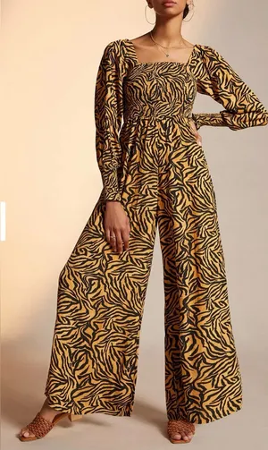 Kachel Anthropologie Tiger-Striped Wide Leg Jumpsuit 4 NWT $170 Animal Print thumbnail 1
