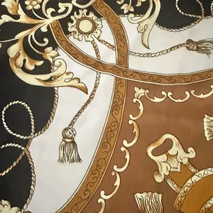 Elegant Black and Brown Scarf with Intricate Design Poly Satiny thumbnail 6