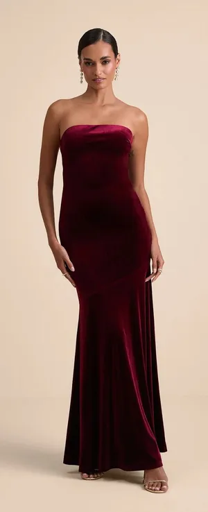 NWOT Lulu's Mesmerizing Elegance Red Velvet Back Bow Maxi Dress Women's Large thumbnail 1