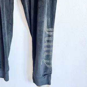 Juicy Couture Black Velour Sweatpants Y2K Track Pants Logo Lounge‎ Medium thumbnail 3