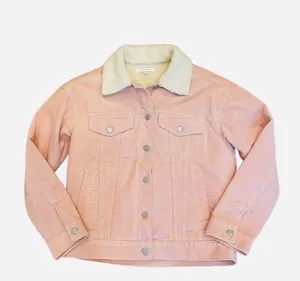 PacSun Pink Corduroy Sherpa Lined Trucker Jacket Faux Fur Oversized XS S thumbnail 2