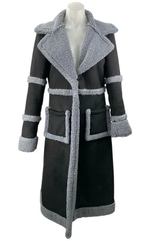 Dolls Kill Whole Lotta Love Black Faux Suede Sherpa Trench Coat Jacket Size XS thumbnail 1