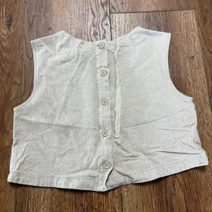 A New Day Womens XS Linen Button Back Sleeveless Crop Top Oatmeal Minimalist thumbnail 1