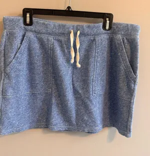 J.Crew Blue Terry Knit Drawstring Mini Skirt Women’s‎ L thumbnail 1