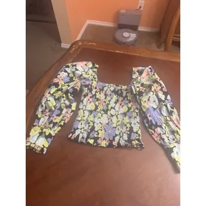 Free People Ariana Blouse Women's Multicolor Floral Smocked Balloon Sleeve Sz XS thumbnail 3