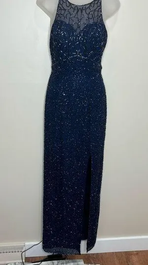 Andretta Donatello Cobalt Blue Vintage Beaded 100% Silk Gown Prom size small thumbnail 1