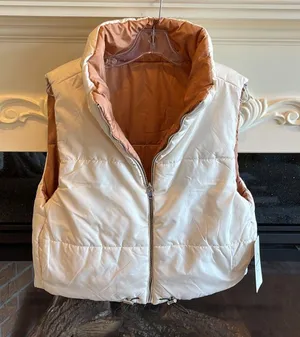 Vine and Valley Puffer Vest Reversible Beige Tan Womens XL New thumbnail 1